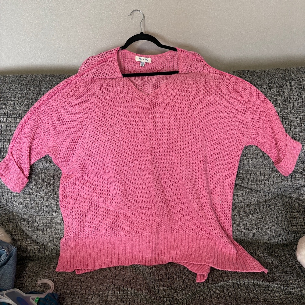 She + Sky Pink V-Neck Sweater Relaxed Fit